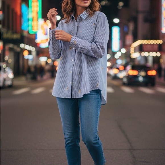 Scotch & Soda Blue and White Striped Button Down Shirt - Picture 10 of 12